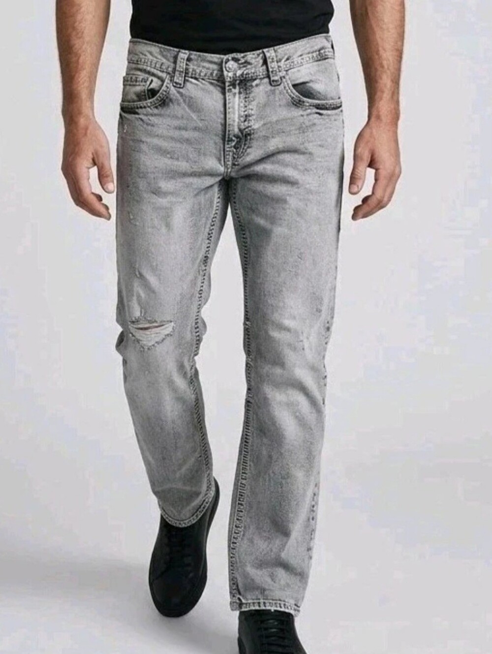 Vtg CJ Black Jeans Mens 34x30 Gray Denim Relaxed Streetwear Grunge Distressed
